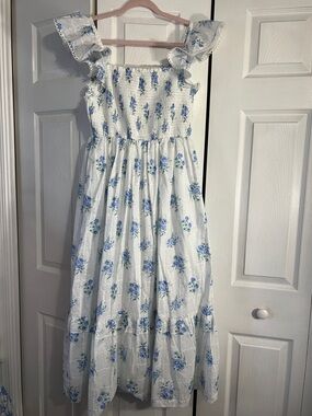 Shabby Chic White and Blue Floral Smocked Sundress